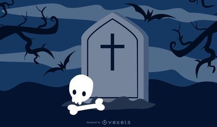 Tumba en el tema de Halloween con calavera Tumba en el tema de Halloween con calavera