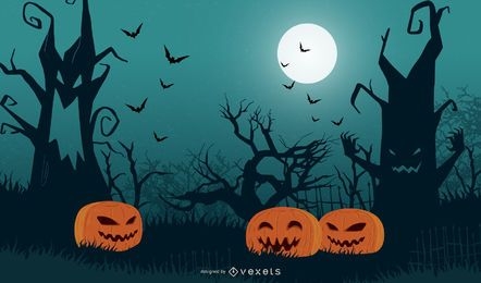 Halloween Tree With Pumpkins Vector Download