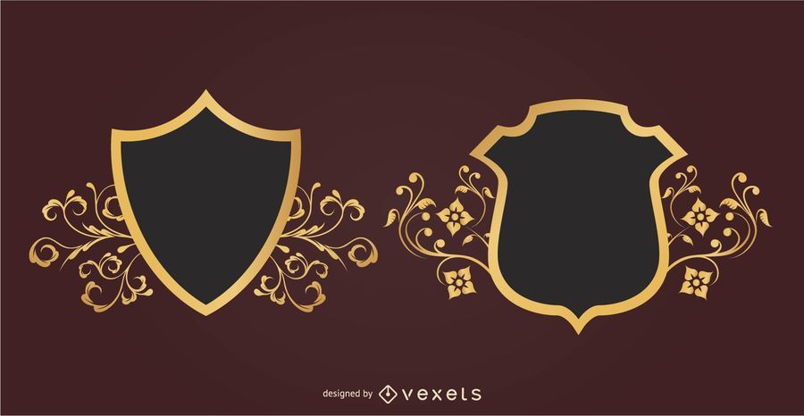 2 Floral Decorative Heraldic Shields 2 Floral Decorative Heraldic Shields
