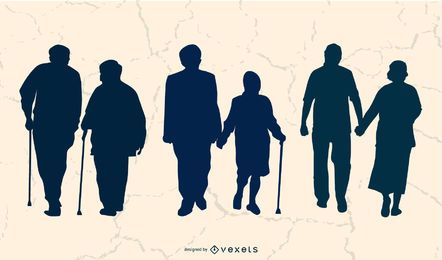 Grownup Aged People Set Silhouette Grownup Aged People Set Silhouette