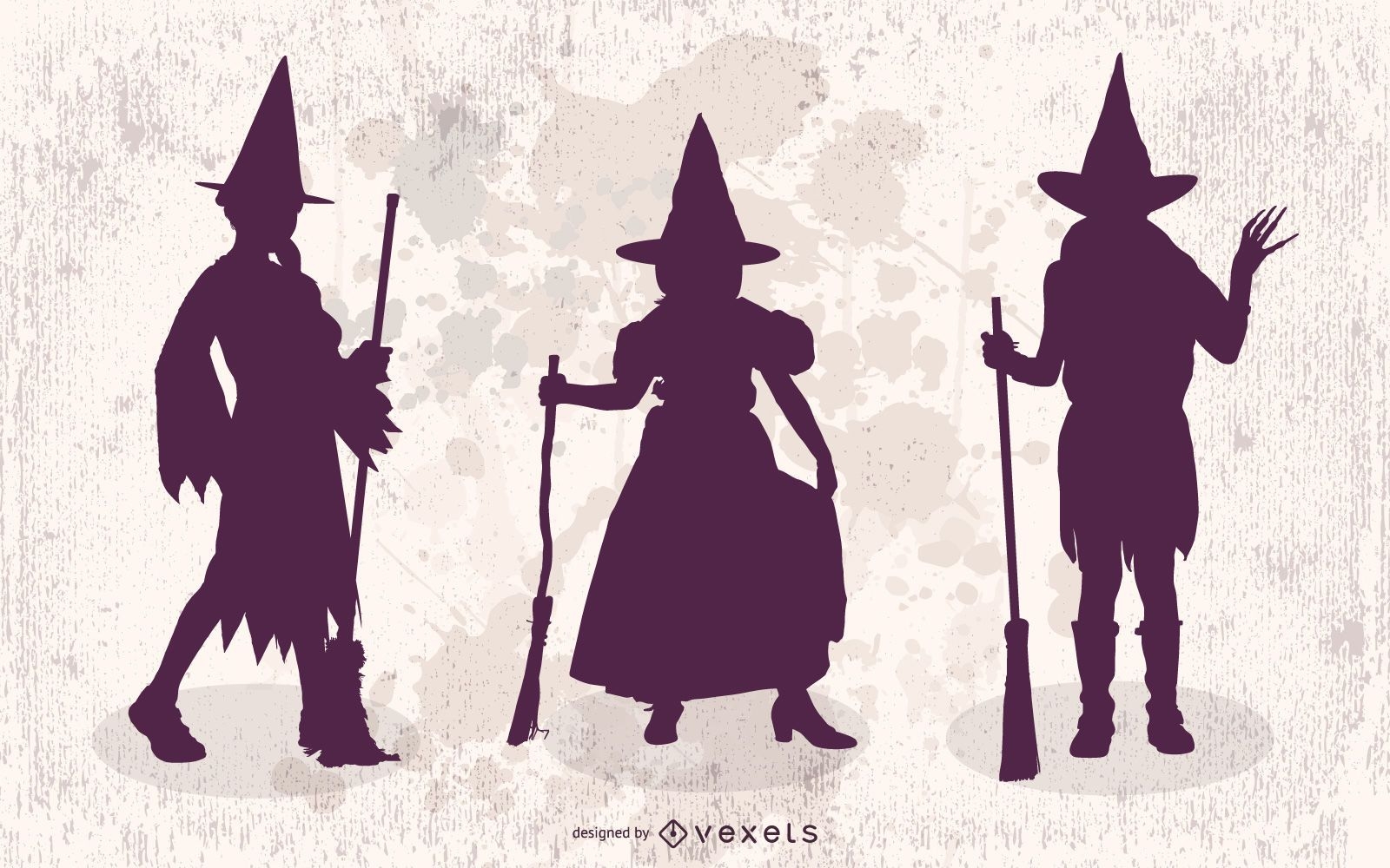 3 meninas em fantasias de bruxa de Halloween