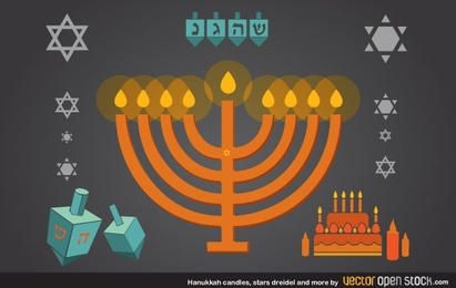 Hanukkah candles stars dreidel and more