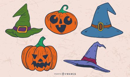 Hexenhüte und Kürbisse für Halloween