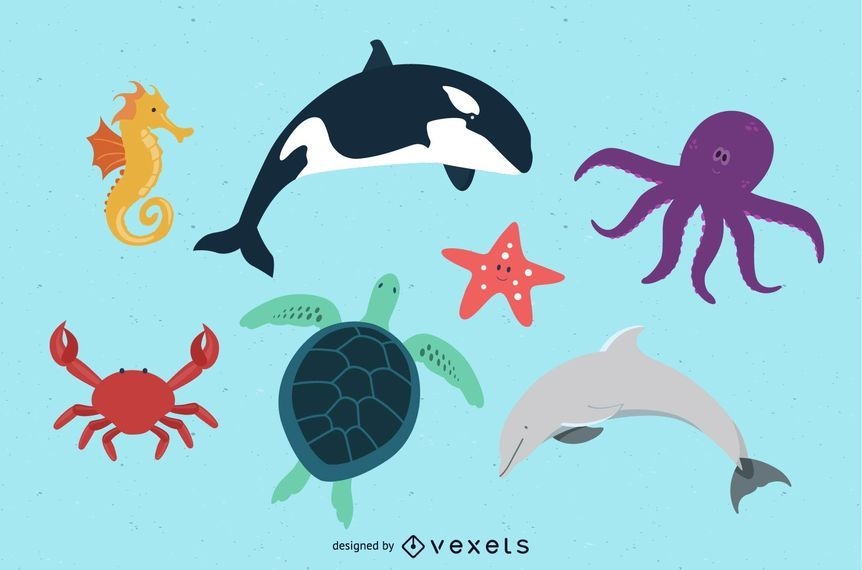 Free Kids Beach Animals Art Pack - Vector Download