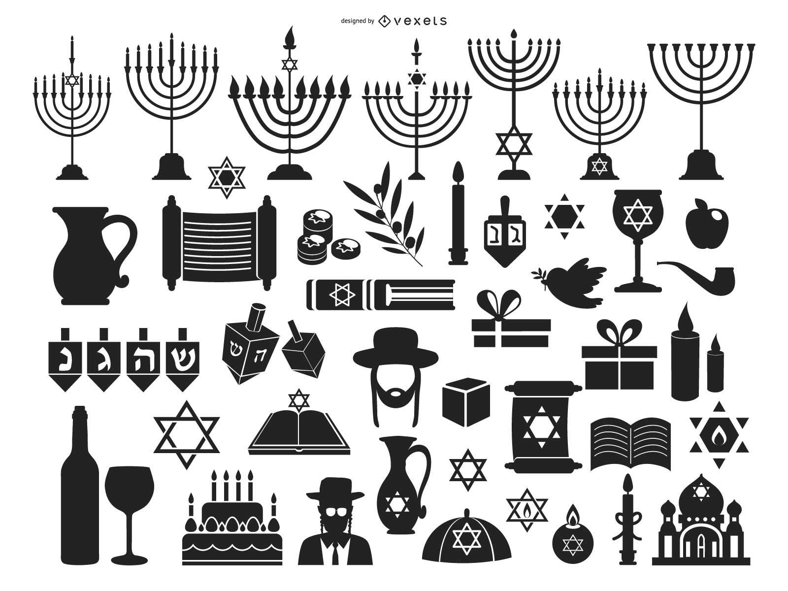 Pacote de símbolos para o feliz Hanukkah