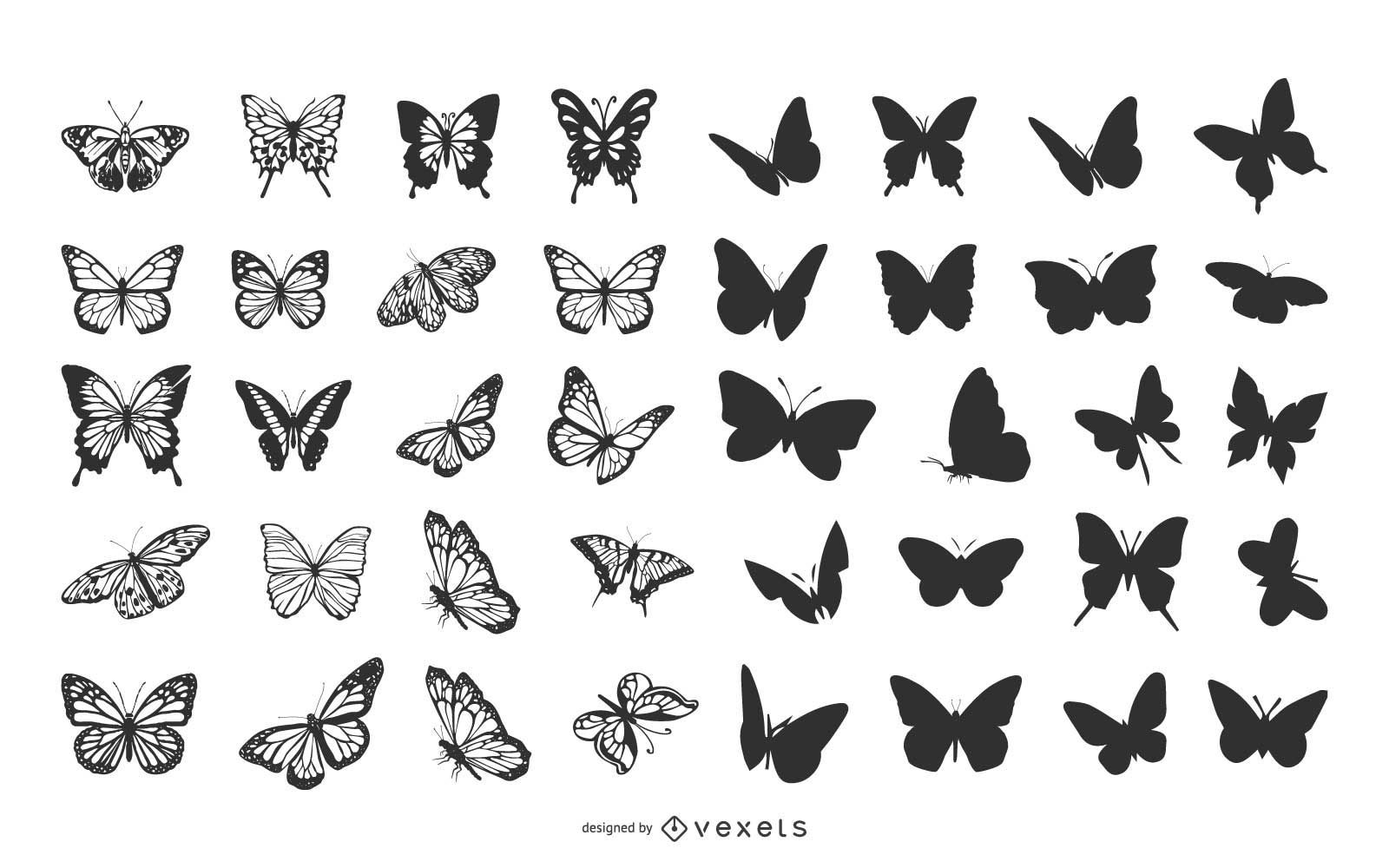 Paquete de mariposas en varias poses