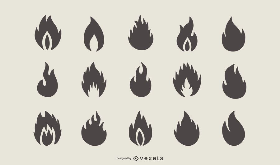 Set of Fire Flame Shape Silhouette Set of Fire Flame Shape Silhouette