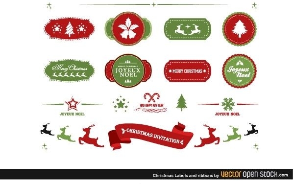 Christmas labels and ribbons