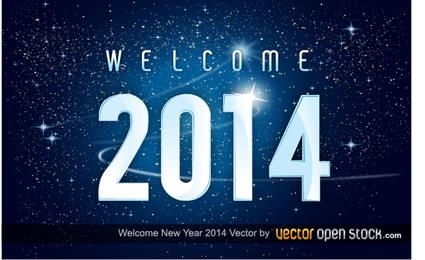 Welcome new year 2014 in space background