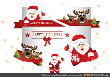 Adornos y encabezados de cintas de Navidad Santa