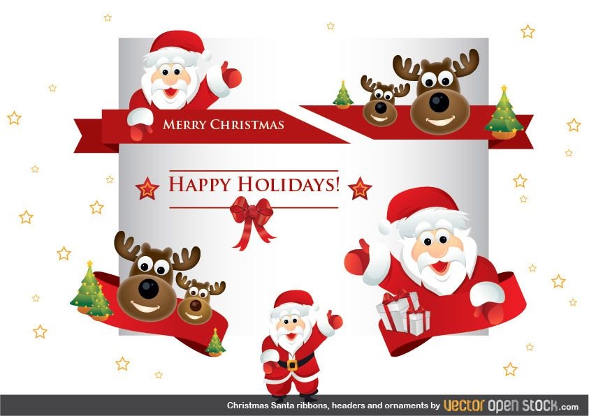 Christmas Santa ribbons headers and ornaments