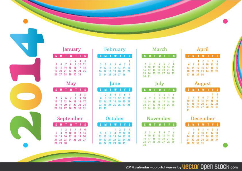 2014 calendar - Colourful curves