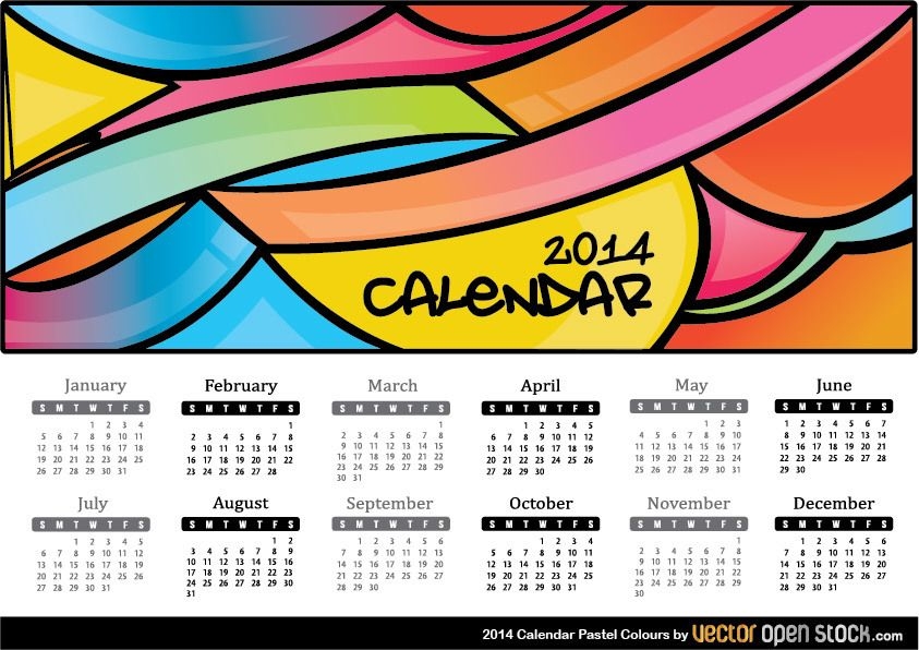 2014 Calendar Pastel Colours