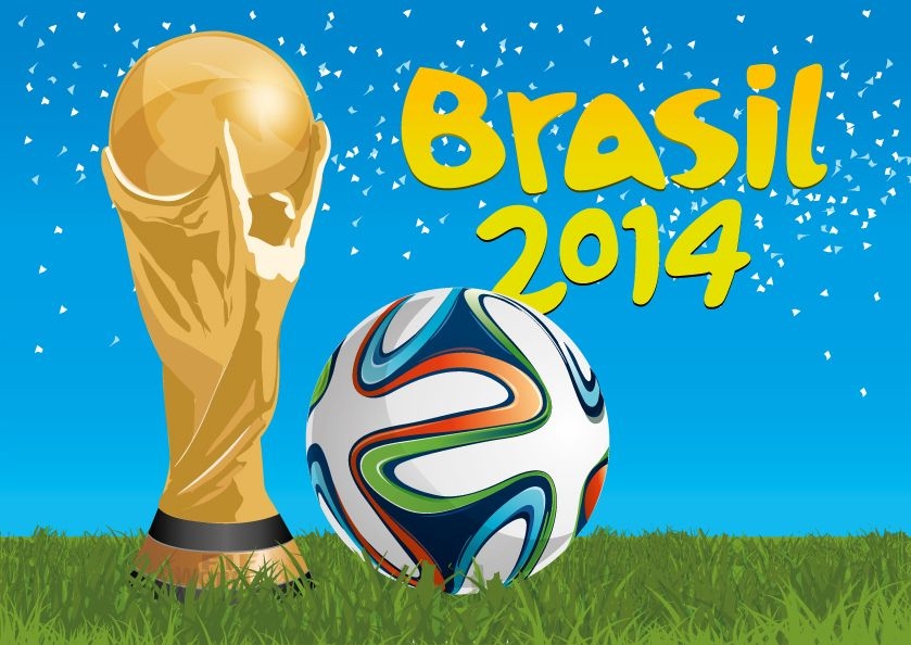 Brasilien 2014 Troph?e und Fu?ball
