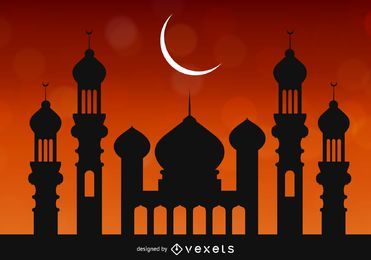 Moschee über hellem rötlichem Himmel