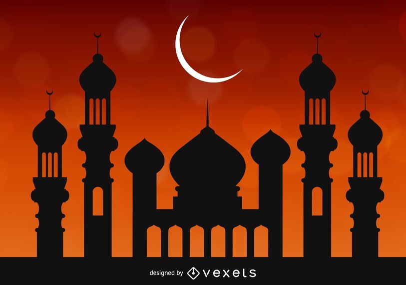 Moschee über hellem rötlichem Himmel Moschee über hellem rötlichem Himmel