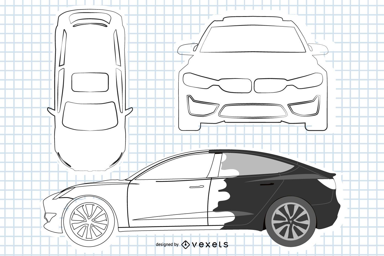 Carro BMW Sedan Preto e Branco