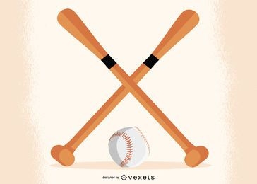 Crossed Baseball Bats with Ball Beneath