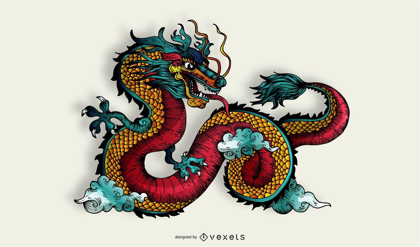 Funky Dragon con cuerpo rojo con curvas