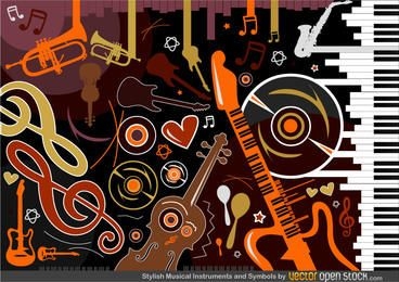 Símbolos y instrumentos musicales con estilo