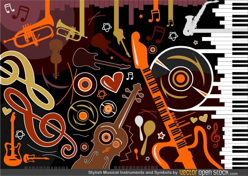 S?mbolos y instrumentos musicales con estilo