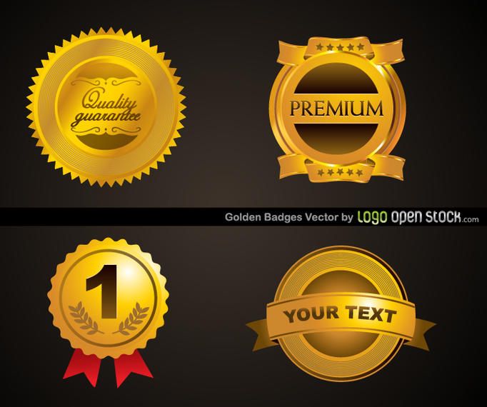 Plantilla de cuatro insignias de oro Plantilla de cuatro insignias de oro