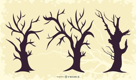 Silueta de paquete de árbol torcido muerto Silueta de paquete de árbol torcido muerto