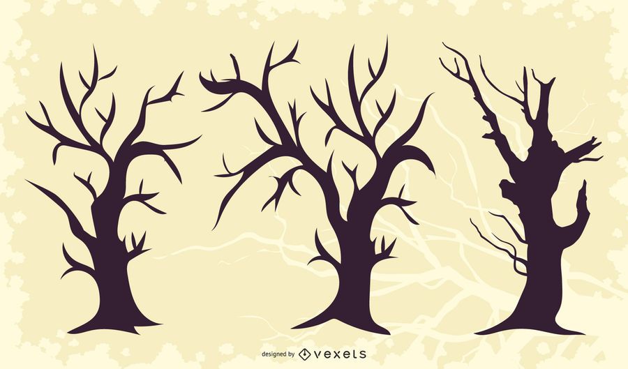Silueta de paquete de árbol torcido muerto Silueta de paquete de árbol torcido muerto