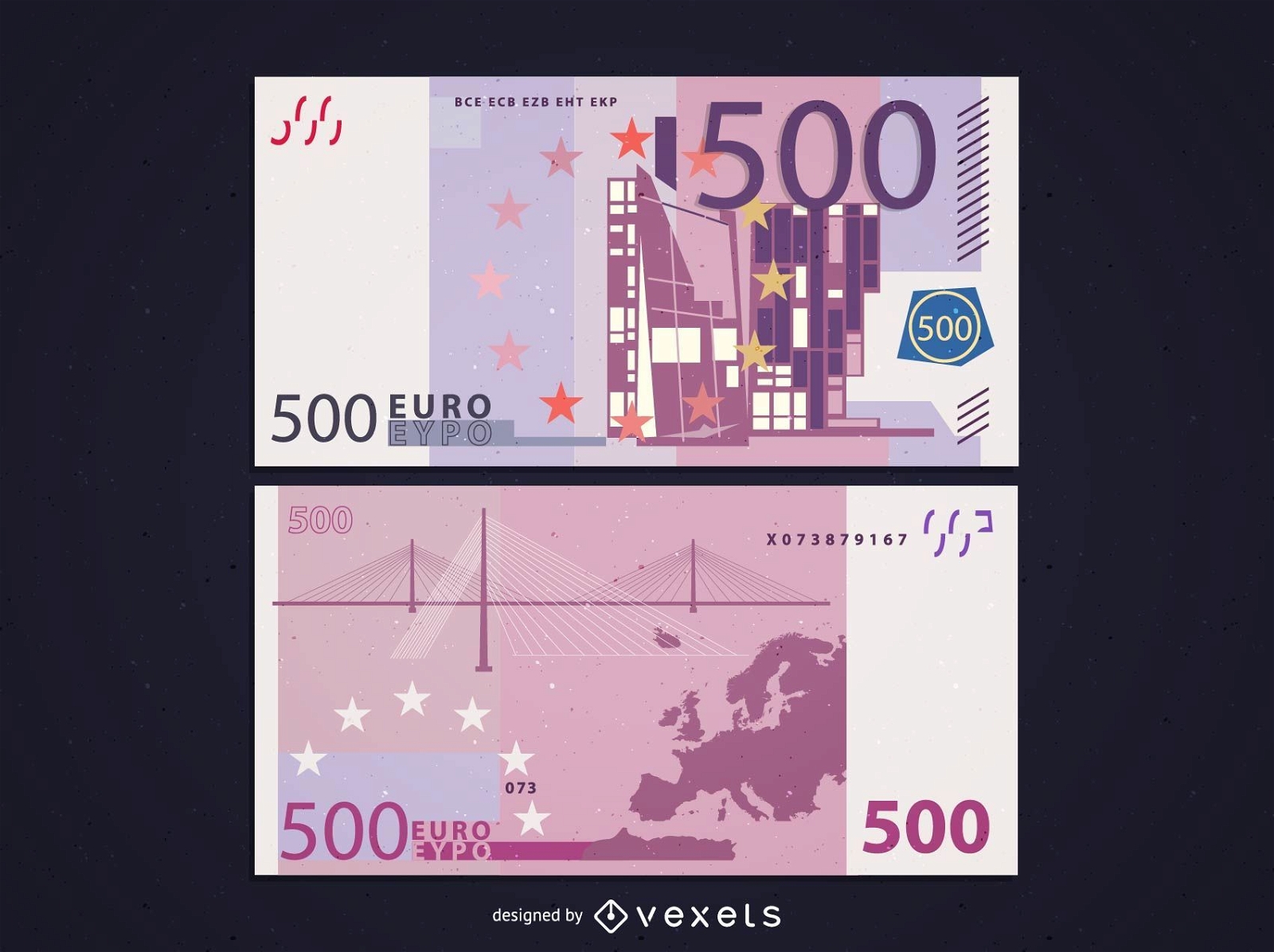 Front & Back Side of 500 Euro Banknote