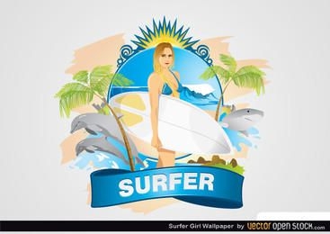 Fondo de pantalla de chica surfista