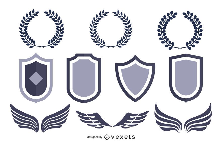 Pacote de escudo heráldico com animais e asas Pacote de escudo heráldico com animais e asas