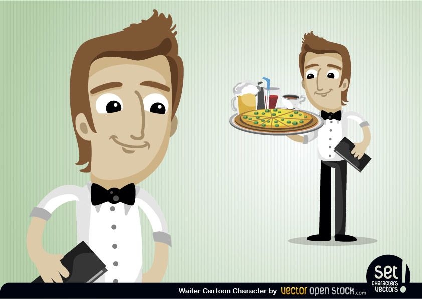 Personaje de dibujos animados de camarero