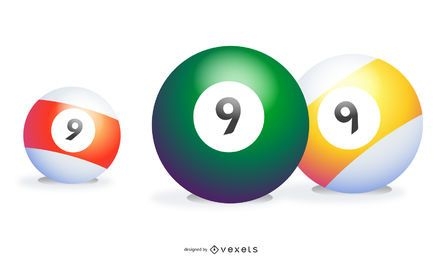 Three 9 Balls in Different Colors