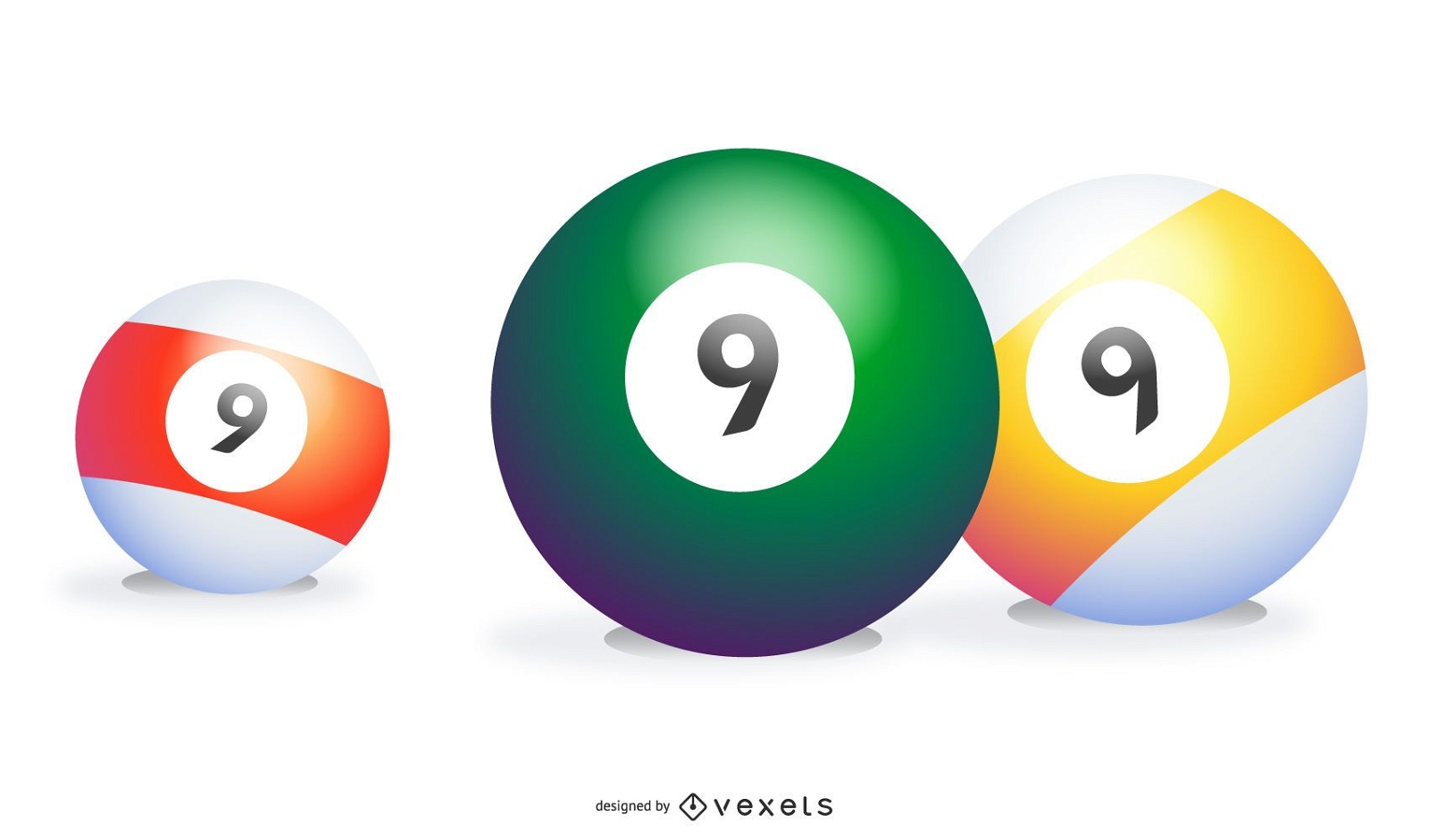 Tres 9 bolas en diferentes colores