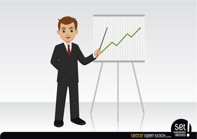 Businessman showing a growing graphic Businessman showing a growing graphic