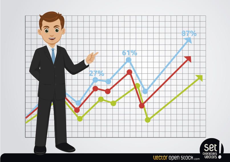 Businessman showing growing charts Businessman showing growing charts