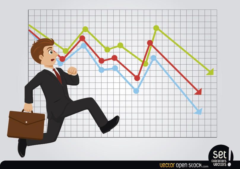 Late Running Businessman with Losses Chart Late Running Businessman with Losses Chart