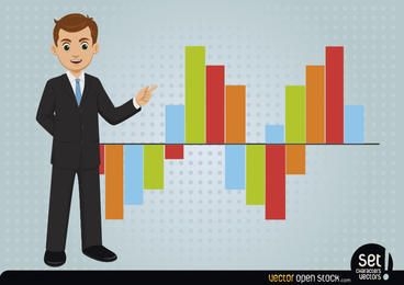 Young Businessman Showing Bar Graph