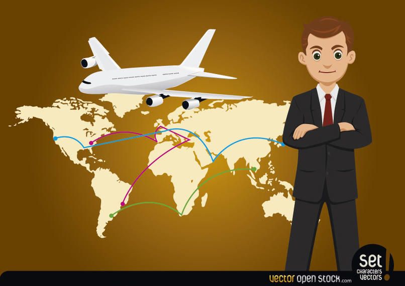 Businessman with Global Map and Airplane Businessman with Global Map and Airplane