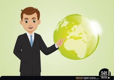 Young Businessman Showing Globe