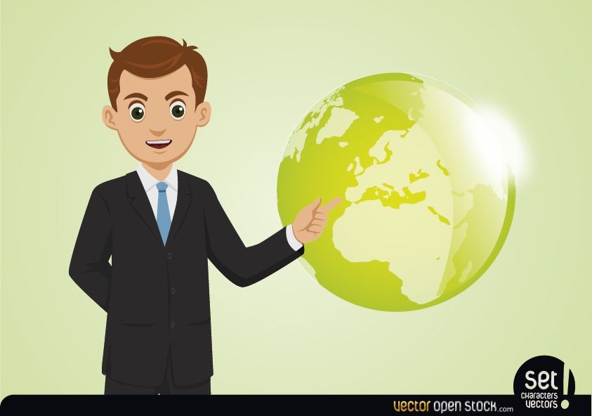 Young Businessman Showing Globe