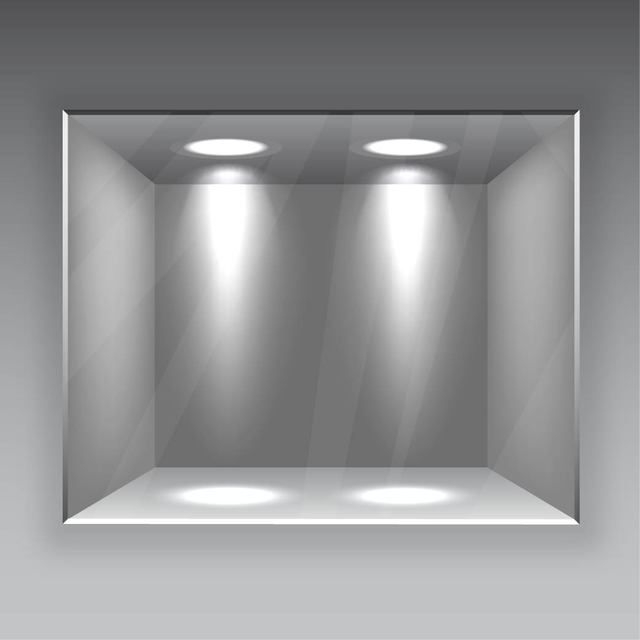 Galeria interna com vidros e luzes