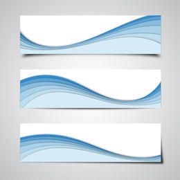 3 pancartas abstractas con ondas azules
