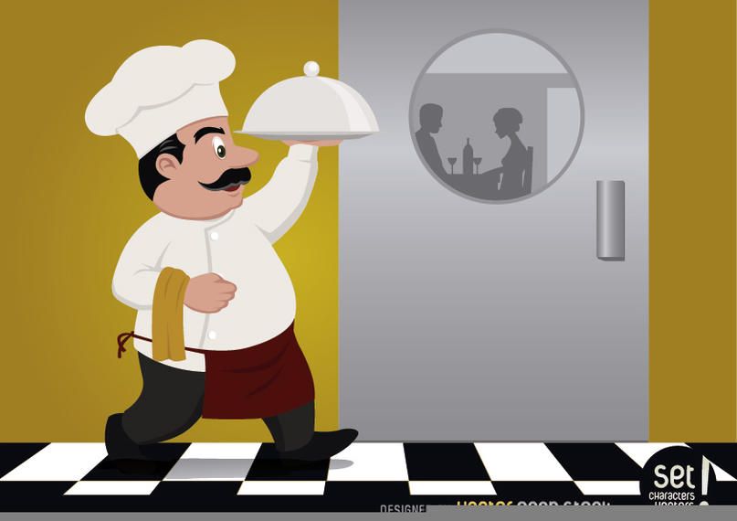 Chef servindo comida para casal Chef servindo comida para casal