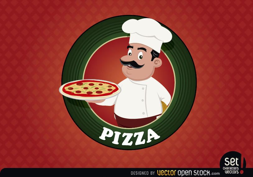 Pizza logo seal with chef Pizza logo seal with chef