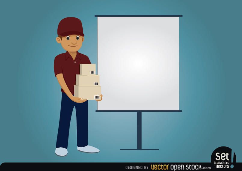 Delivery character with presentation screen Delivery character with presentation screen