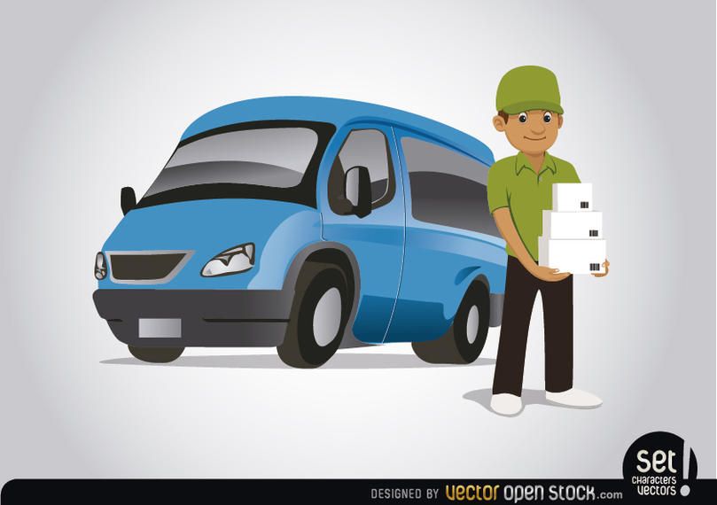 Delivery character with blue van Delivery character with blue van
