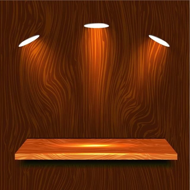 Realistic Wooden Shelf with Lights