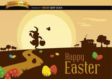 Escena de Pascua con paisaje de silueta