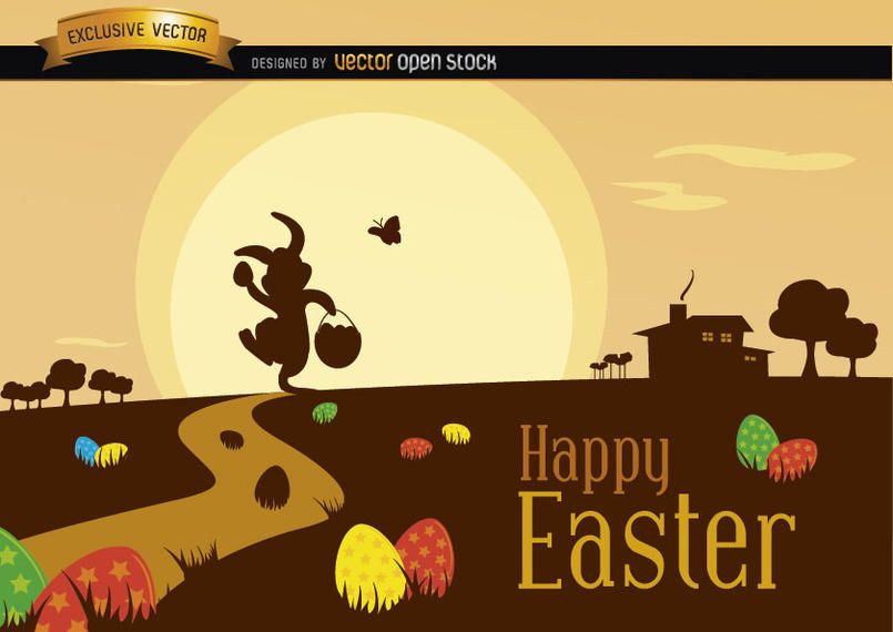 Escena de Pascua con paisaje de silueta Escena de Pascua con paisaje de silueta